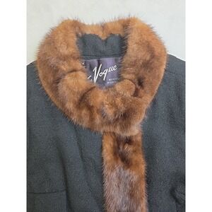 Vtg 1950s Dan Millstein Paris New‎ York Fur Trim Black Knit Women's Jacket M